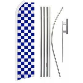 Unbranded Blue & White Checkered Advertising Swooper Feather Flutter Flag Pole Kit