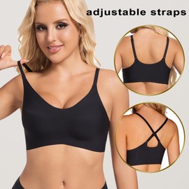 PRETTYWELL Bralettes for Women Padded, Cross-Back Bras for Women Wirefree, Seamless Comfortable Bra with Adjustable Straps (Black, XL)