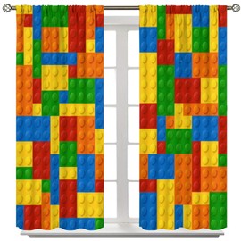 Kids Boys Curtains, Building Blocks Toys Window Treatments Colorful Plastic Brick Geometric Print Pattern Abstract Contour Drapes for Nursery Living Room,42x45 Inch Decor