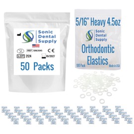 50 Packs - 5/16 Inch Orthodontic Elastic Rubber Bands - 5,000 Clear Latex Free, Heavy 4.5 Ounce Small Rubberbands, Braces, Dreadlocks Hair Braids , Tooth Gap, Packaging, Crafts - Sonic Dental Supply - USA