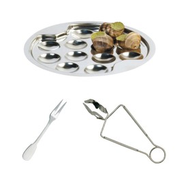 Service 3 Pieces a Snail Plates Tongs and Fork