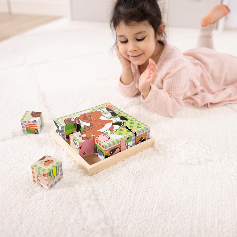 Melissa & Doug Farm Wooden Cube Puzzle with Storage Tray