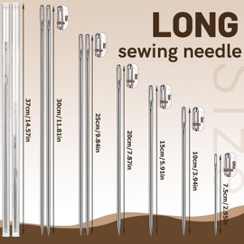 6 Sizes Upholstery Needles for Hand Sewing Needles, 3" 4" 6" 8" 10" 12" Long Needle Leather Needles for Hand Stitching with 2 Needle Tube for Storage