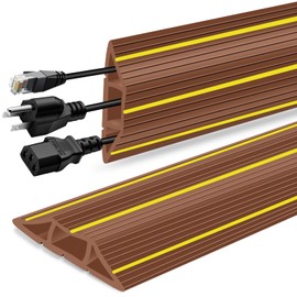 Floor Cable Cover 1M, Outdoor Cable Protector with 3 Large Cord Channel, Heavy Duty Rubber Wire Cover for Cables Tidy Floor Hide Cables & Prevent A Trip Hazards, Brown & Yellow