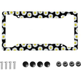 1 Pcs Aluminum Daisy Flower License Plate Covers Car Plate Standard Size with Screw Caps Car Decorative Accessories (Daisy)