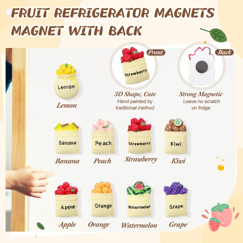 Relaxweex 9 Pcs Fruit Fridge Magnets Cute 3D Resin Fruit