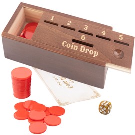WodGod Coin Drop Game for 2-6 Players,Penny Game Contains 50 Coins,Wooden Game Box and 1 Dice,a Fun Board Game to Interact with Family and Friends