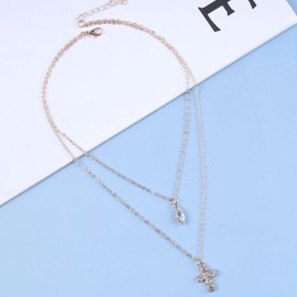 Inateannal Boho Layered Cross Choker Necklace Rhinestone Cross Pendant Necklace Crystal Cross Necklace Gold CZ Crucifix Religious Necklace Chain Jewellery for Women and Girls