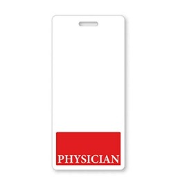 Red Physician Badge Buddy - Vertical - Heavy Duty Spill Proof & Tear Resistant Cards - Double Sided- Quick Role Identifier ID Buddies for Physicians - Printed in The USA by Specialist ID