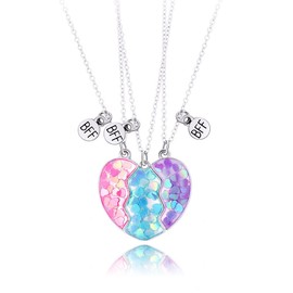 Lezmoii Best Friend Necklace Friendship Necklace Magnetic Matching Heart BFF Necklace for 3 Girls Friendship Gifts (Blue Pink Purple Heart)