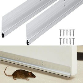 Gisafai 2 Pcs 48 Inches Metal Door Draft Stopper, Door Sweep, Mouse Stopper, Mice Seal Strip, Aluminum, Noise Blocker, Keep Rodents and Pests Out, Enhanced Weather Sealing, Easy to Install, Silver