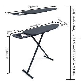 Duwee 12"x36" Ironing Board with Heat Resistant Cover and Thicken Felt Pad, Folding Adjustable Height Compact Ironing Board,Light Weight,Easy to Storage,Black