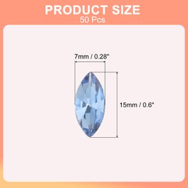 sourcing map 50Pcs Horse Eye Shape Rhinestones, 7 x 15 mm Point Back Rhinestone Beads for Jewelry Making Crafts Costume Crystal Embellishments, Light Blue