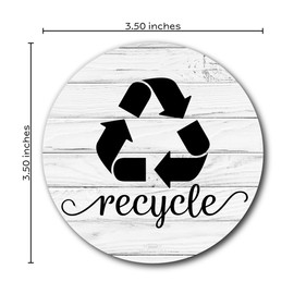 Rustic Trash and Recycle Magnets, 3.5" Farmhouse Recycle Magnet for Trash Can, Magnetic Recycling Stickers for Kitchen Garbage Can & Recycling Bins, with 4 Adhesive Stickers, Made in USA, Combo Wood