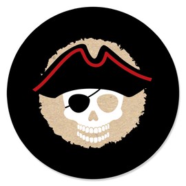 Beware of Pirates - Pirate Birthday Party Circle Sticker Labels - 24 Count