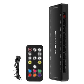 ARGB Fan Hub with Controller, ARGB & PWM 2-in-1 PC ARGB Fan Hub with Hidden Magnetic Base and SATA Power 18 Connection, 5V 3PIN ARGB 12V 4PIN PWM RGB Housing Fan Hub for Light Synchronisation