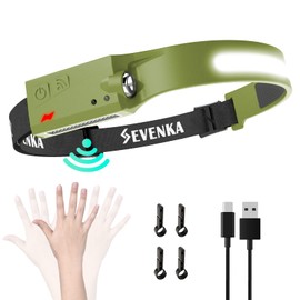 SEVENKA Linterna frontal recargable, faros LED brillantes, haz amplio de 230° y foco, 1000 lúmenes, modo sensor, lámpara de cabeza ligera de 24 onzas con clips para sombrero duro, camping, correr, senderismo