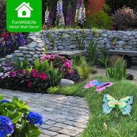 FUNWILDLIFE Metal Butterfly Wall Decor - 11.4" Outdoor Fence Wall Art Decor, 2 Layer Metal Hanging Decoration for Garden Yard Living Room Bedroom Patio Balcony(2 Pack)