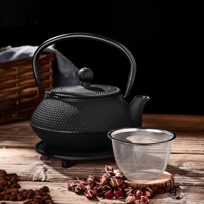 Velaze Cast Iron Teapot Set,Japanese Teapot Heat Preservation with Trivet,Stainless