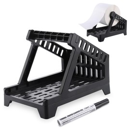 Thermal Shipping Label Holder, Label Holder for Thermal Label Roll and Fanfold Labels, Label Dispenser for Desktop Label Printer, Thermal Label Printer Accessory, External Roll Label Holder(Black)