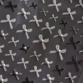 UEYRSEDB Lace Bow Nail Stickers White Black Bowknot Nail Art Stickers Self-Adhesive Pearl Charms Nails Decals Cute Ribbon Bow Nails Design Bowknot Supplies Sticker for Women Manicure DIY