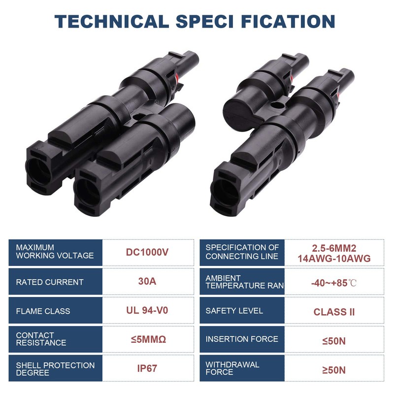 ZHITING 2 Pairs Solar Panel Y Branch PV Connector M