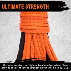 METOWARE Synthetic Winch Rope, 3/16" x 50ft 8350 LBS Winch Cable Line with Protective Sleeve Fits 4WD Off Road Vehicle UTV ATV SUV Truck (Orange)