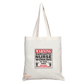 Coralgraph Inc TB1375 Warning Sarcastic Nurse Working Tea Novelty Present Gift Printed Eco-Friendly Stylish Long Handled Tote Shoulder Bag