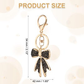 PATIKIL Bow Keychain for Women, Bag Purse Charm Rhinestone Bow Accessories for Key Handbag Backpack Car Ring, Black