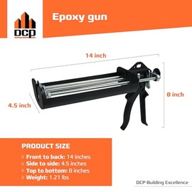 DCP Professional Epoxy Gun Dual Cartridge for 20.2 and 22 fl.oz. | 600 ml and 650 ml - 1:1 Ratio Dual Cartridge Epoxy Gun for Anchors with 25:1 Thrust Ratio - DIY and Professional Use Suitable