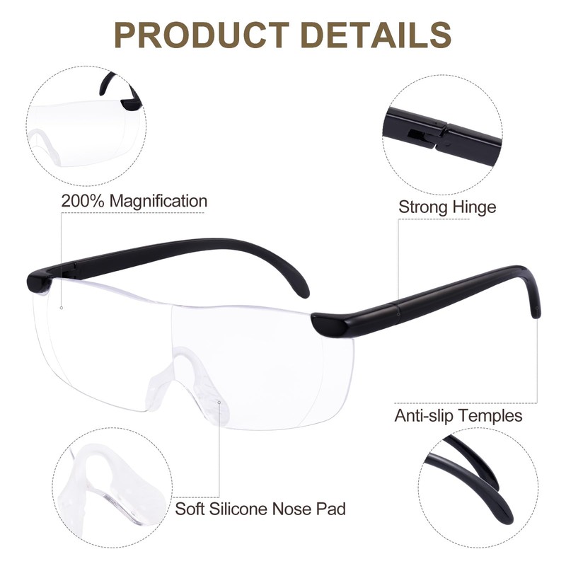 OKH 2-Pack 200% Magnifying Glasses for Close Work Hands-Free Ideal