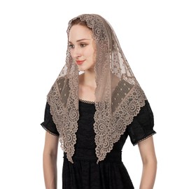 Wgior Triangle Vintage Inspired Lace Chapel Veils Catholic Mass Head Covering Scarf Mantilla Veils for Church (Beige)