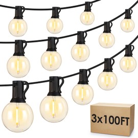 Mlambert 300Ft(3x100Ft) LED Outdoor String Lights Dimmable Waterproof G40 Globe Patio Lights with 150+7 Warm White Bulbs for Backyard Cafe-Black Cord