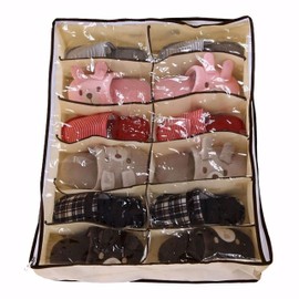 Retoo Underbed Storage Box for Shoes, Foldable Underbed Storage Boxes, Shoe Storage for 12 Pockets, Shoe Organiser, Fabric with Handles, Brown, 57 x 67 x 14 cm, Transparent Storage Bag