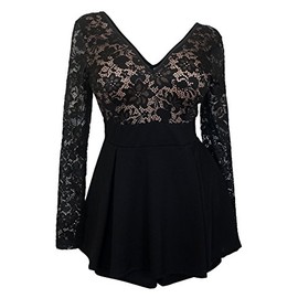 eVogues Plus Size Lace Overlay Romper Dress Black - 2X
