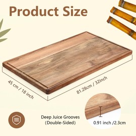 Teenyyou 32 x 18 Large Acacia Wood Cutting Boards for Kitchen Wooden Cutting Board with Juice Groove Extra Large Serving Platter Carving Tray for Meat Cheese(Black)