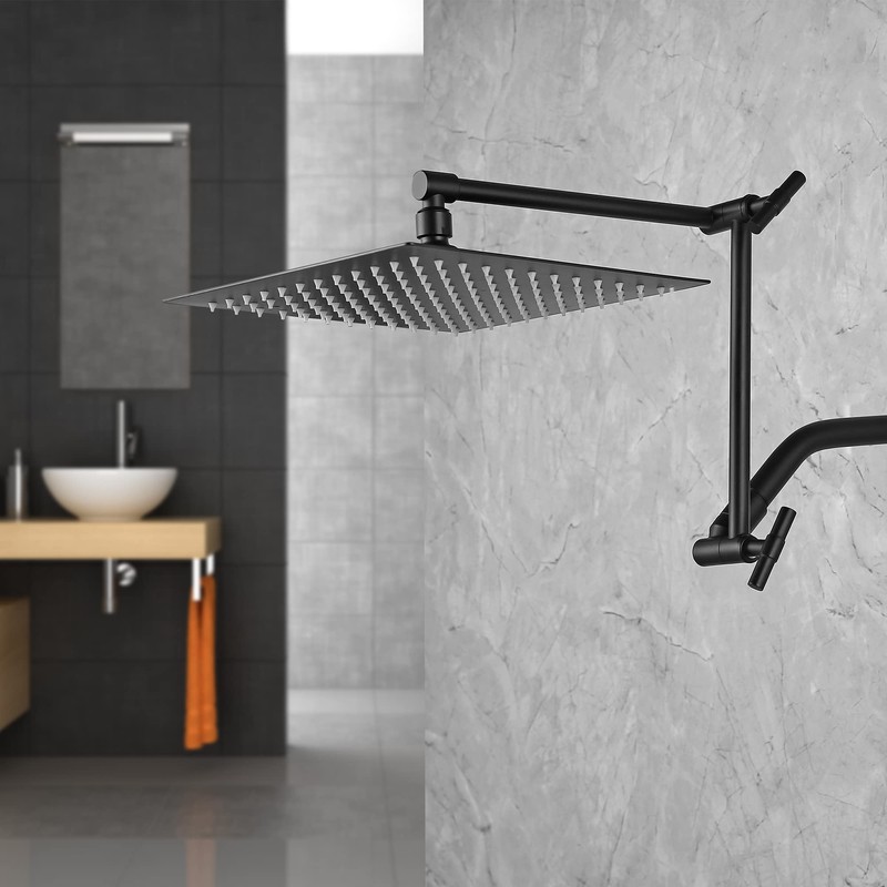 Matte Black Shower Head Extension - 13'' Adjustable Arm for