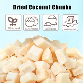 Dried Coconut Chunks 11oz/312g,Freeze Dried Fruit Snack Unsweetened,Dehydrated Coconut Flakes for Breakfast Desserts,Refreshing and Delicious Coconut Flavor,In Resealable Bags