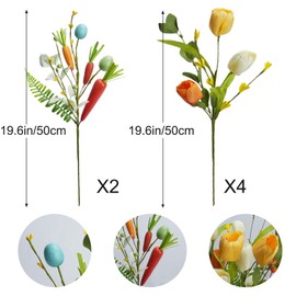 MHMJON Easter Picks 6 Pcs Artificial Berry Picks with Eggs Tulips and Carrots Spring Flowers Picks and Sprays for Home Table Vase Celebration Spring Centerpieces Decor (19.6 in)