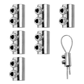 Pack of 6 Wire Rope Clips, Universal Rope Clamp and Tension Wire Holder for 2.5 mm Steel Cable Attachment, Metal Double Hole Fasteners for DIY, Garden and Construction