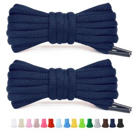 Stepace 1/4" Oval Athletic Shoelaces [2 Pairs] 39"-63" in 12 Colors Half Round Shoe Laces for Sneakers Navy Blue 160
