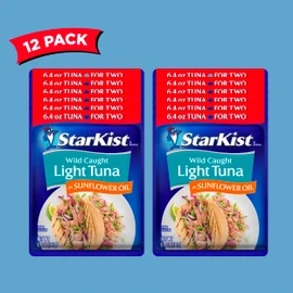 StarKist Chunk Light Tuna in Sunflower Oil, 6.4 oz Pouch (12 Pack) Ready to Eat Wild Caught Tuna, 19g Protein Per Serving, 160 Calories Per Serving, Gluten Free, Soy Free, Kosher, Perfect for Salads, Keto Meals and Snacks
