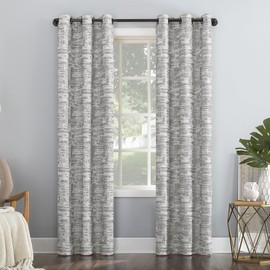 Sun Zero Parrish Distressed Grid Thermal Extreme Total Blackout Grommet Curtain Panel, 40" x 84", Grey