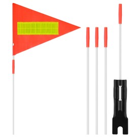 Grevosea Bicycle Safety Flag with Pole 6-Foot Adjustable Height Sturdy Fiberglass Pole with Reflective Logo Waterproof Tearproof Flag for Strollers Go Karts Trikes (1 Orange Flag and 5 White Poles)