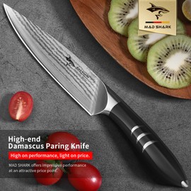 MAD SHARK Damascus Paring Knife 5 Inch Small Kitchen Knife, High-end Best Sharp Fruit Knife, Razor Sharp Pairing Knives, Knife for Fruit - Black