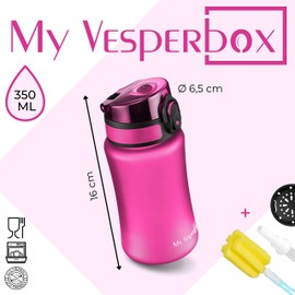 My Vesperbox Minny Children's Leak-Proof Water Bottle, with Straw or Strainer, 350 ml, Lightweight Tritan Water Bottle, BPA-Free, for Nursery, School, Purple, 350 ml