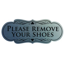 All Quality Designer Please Remove Your Shoes Wall or Door Sign - No Shoes Signage | Easy Installation - Silver - Small (1 Pack)