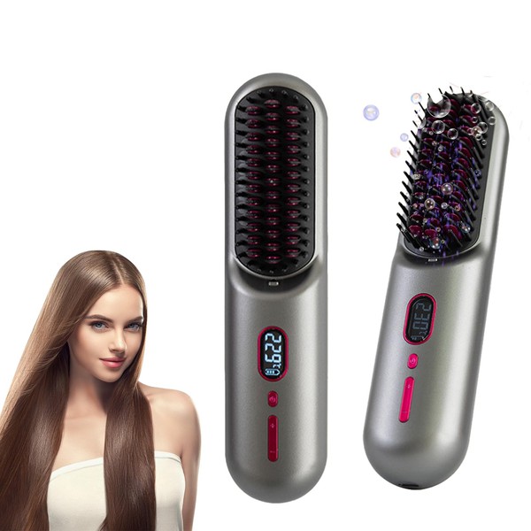 Cordless Hair Straightener Comb Portable Rechargeable Wireless Straightening Brush for