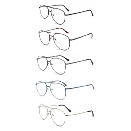 EYE ZOOM 5 Pack Unisex Aviator Style Reading Glasses for Women and Women (Multi-color, +1.00)