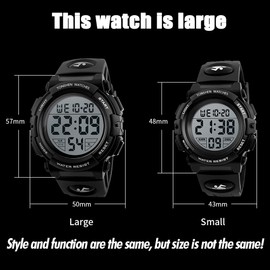 TONSHEN Herren Digital Uhren 50M Wasserdicht Militär Uhren Outdoor Sportuhr Kalender Alarm Stoppuhr LED Licht Plastik Armbanduhr Große Anzahl, Schwarz